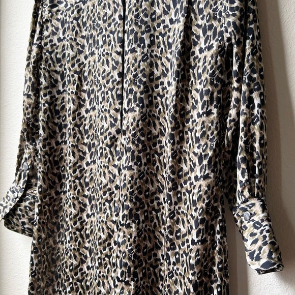 Equipment Femme Brown Black Leopard Print Shirt Mini Dress Long Sleeves Sz S - Picture 10 of 13
